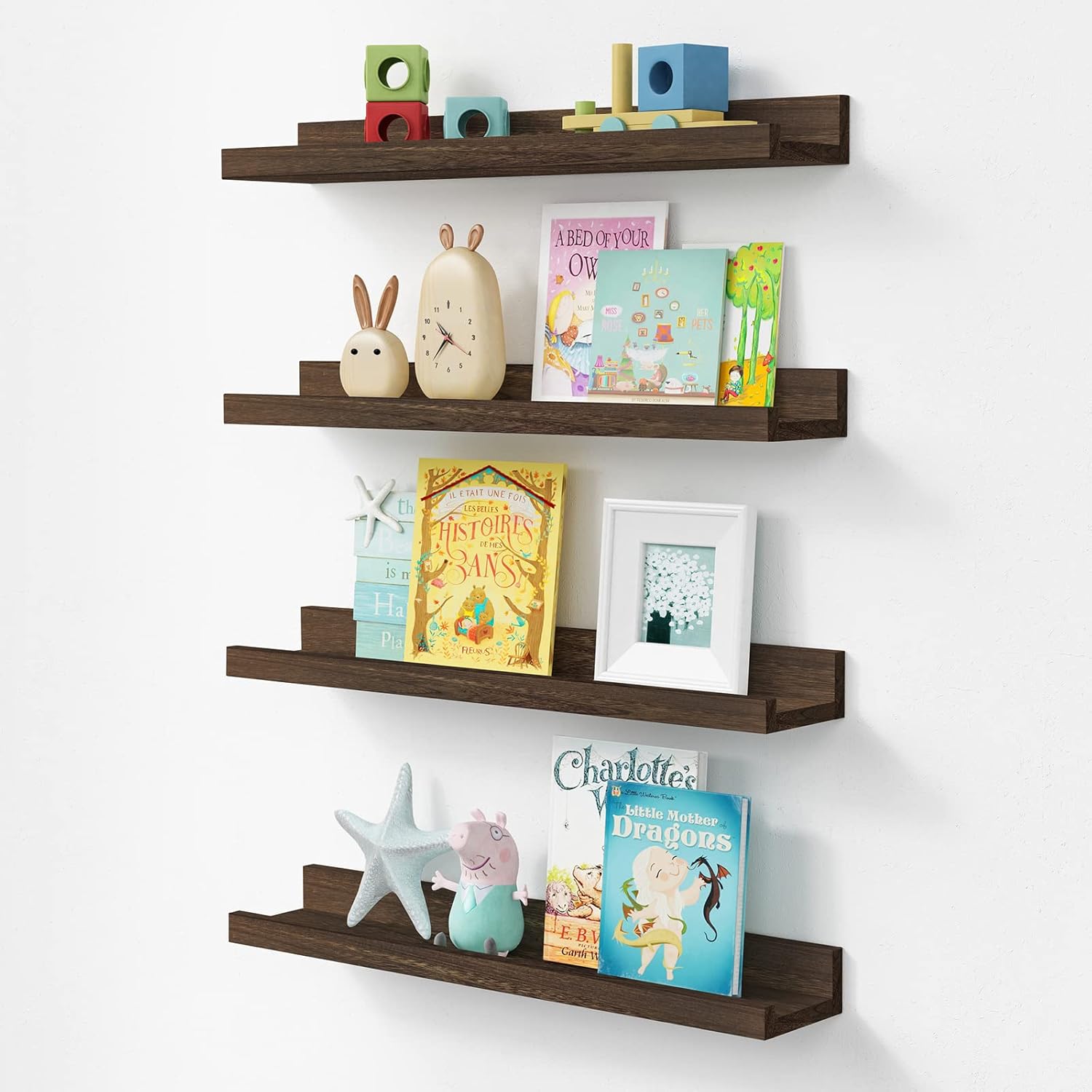 Rustic Picture Ledge Shelf Set of 4 for Wall Decor and Storage