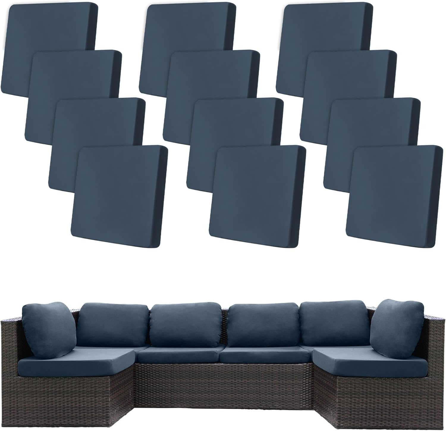 12 Pcs Stretch Patio Cushion Covers for Outdoor Furniture
