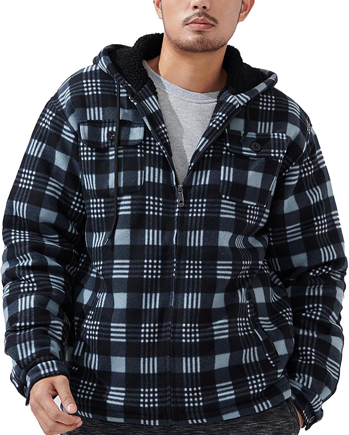 Heavyweight Sherpa Hoodies for Men - Warm Full Zip Sweatshirts
