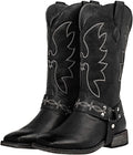 Women's Wide Calf Square Toe Cowboy Boots in Brown Faux Leather