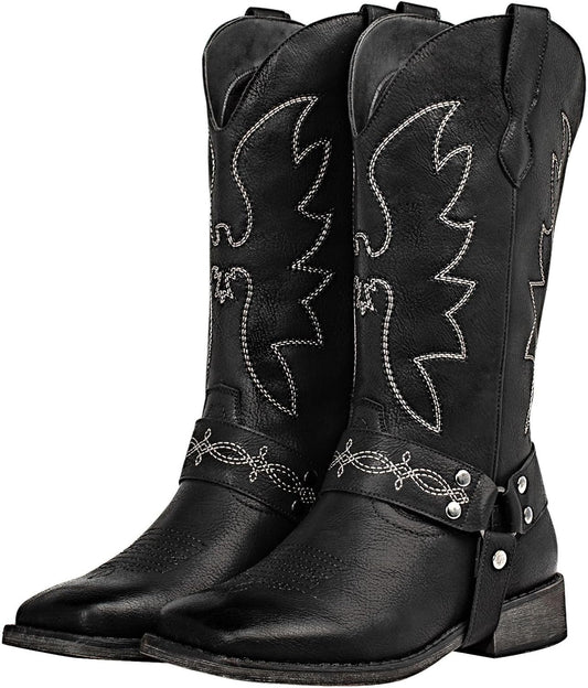 SheSole Women's Buckle Strap Wide Calf Cowboy Boots for Style