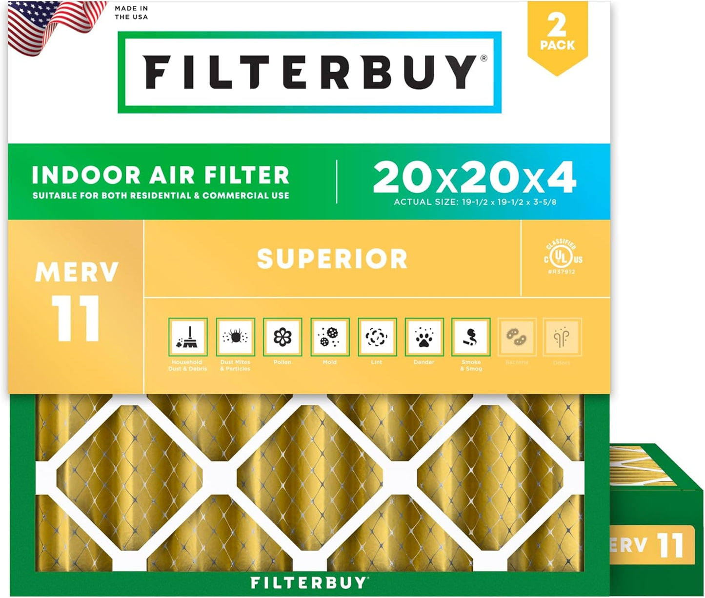 Allergen Defense Air Filters 2-Pack by Filterbuy MERV 11