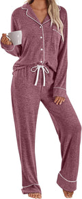 Womens Long Sleeve Pajama Set with Pockets - Soft Fall Lounge