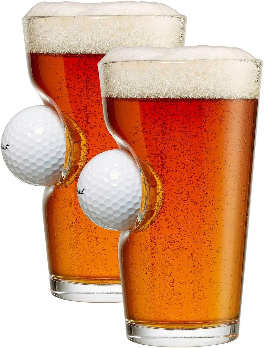 BenShot Golf Ball Pint Glass Set - Unique Gift for Golf Lovers