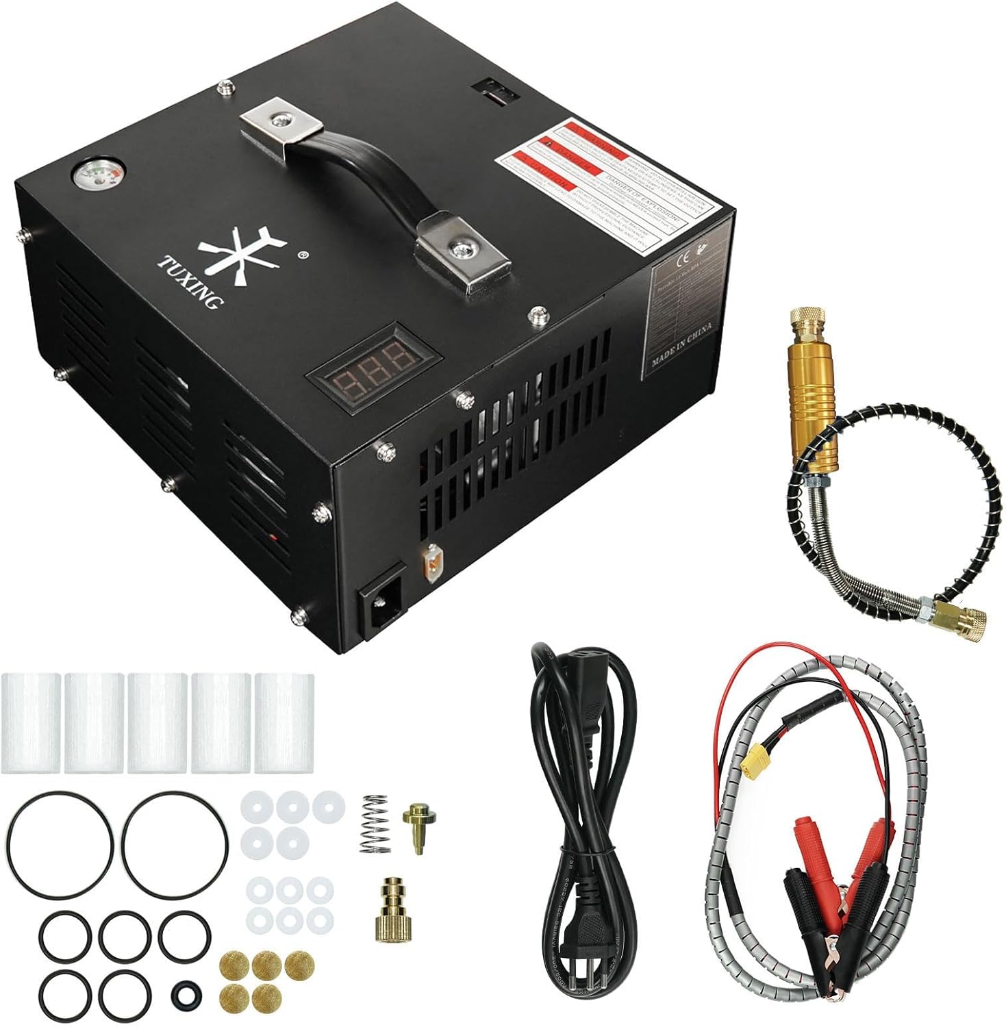 TUXING High Pressure Air Compressor - Dual Power Pump for Paintball/Scuba