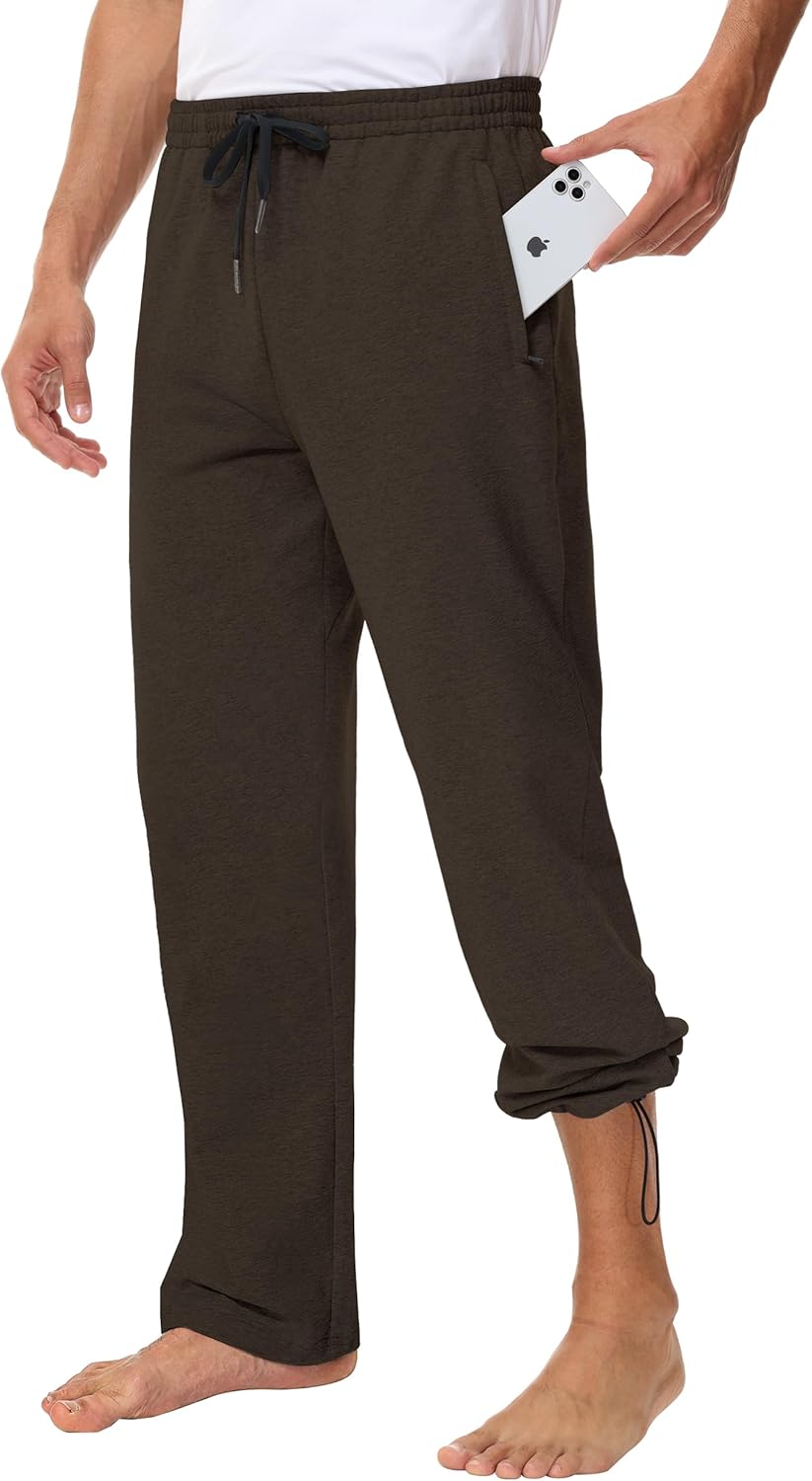 Men's Cotton Yoga Sweatpants with Zipper Pockets for Comfort