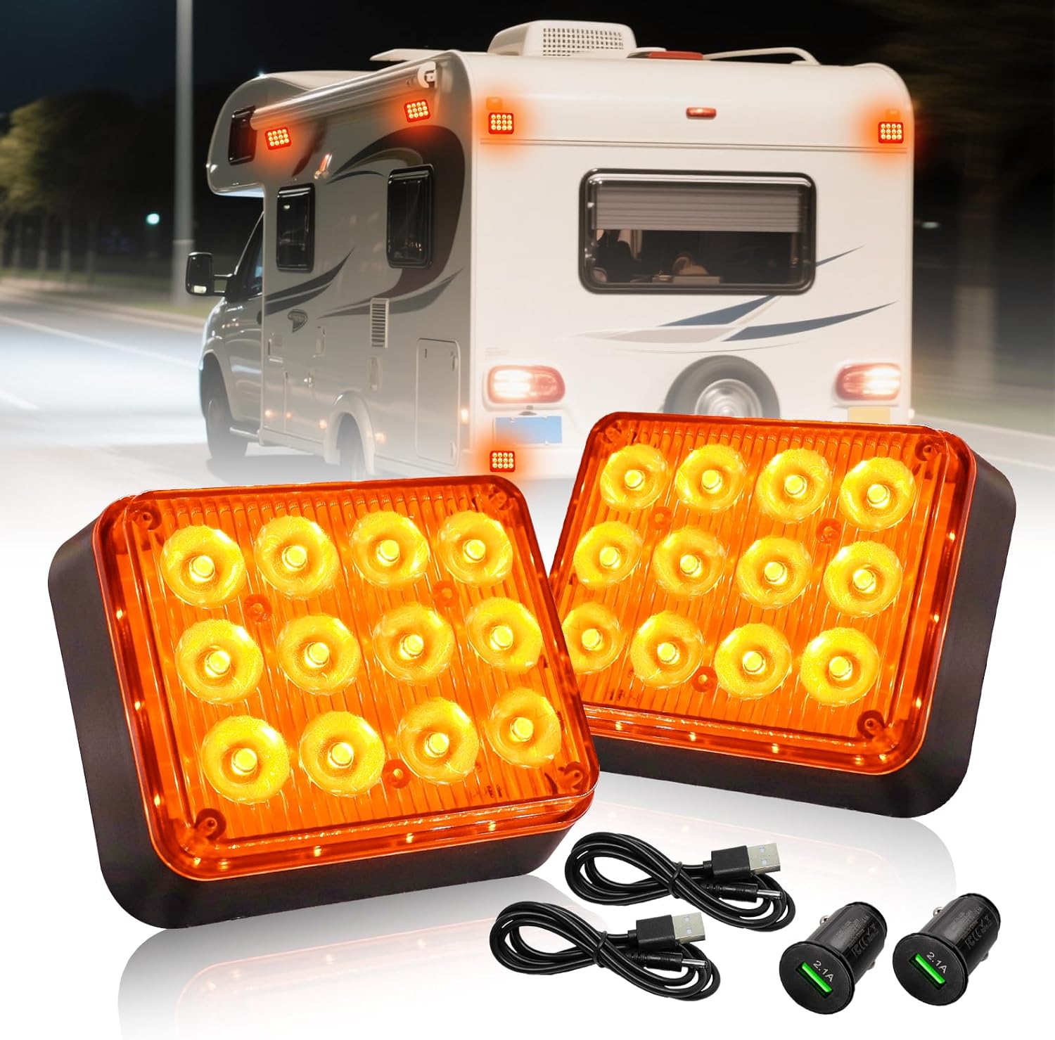 Amber Rechargeable LED Flashing Beacon Lights for Vehicles