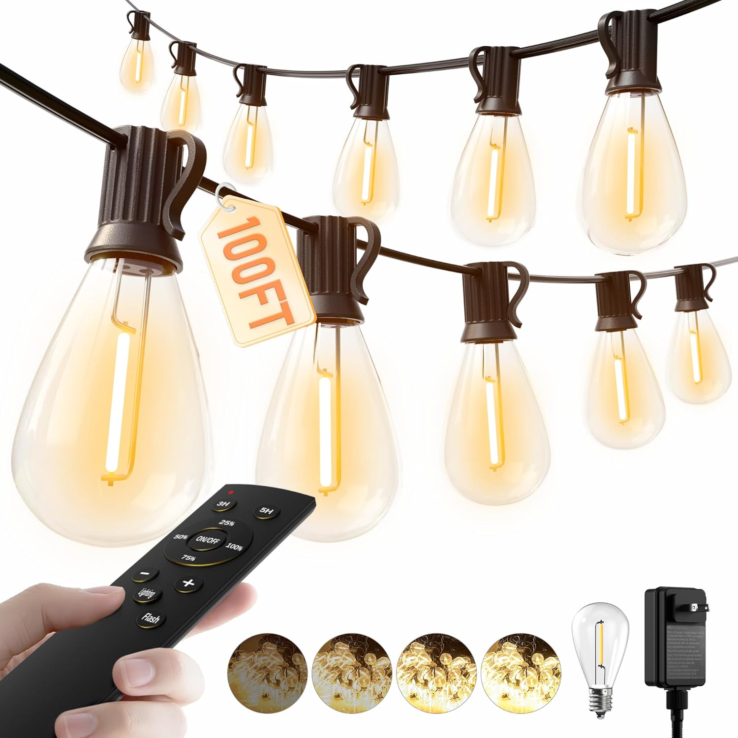 100FT LED Outdoor String Lights with Remote for Cozy Ambiance