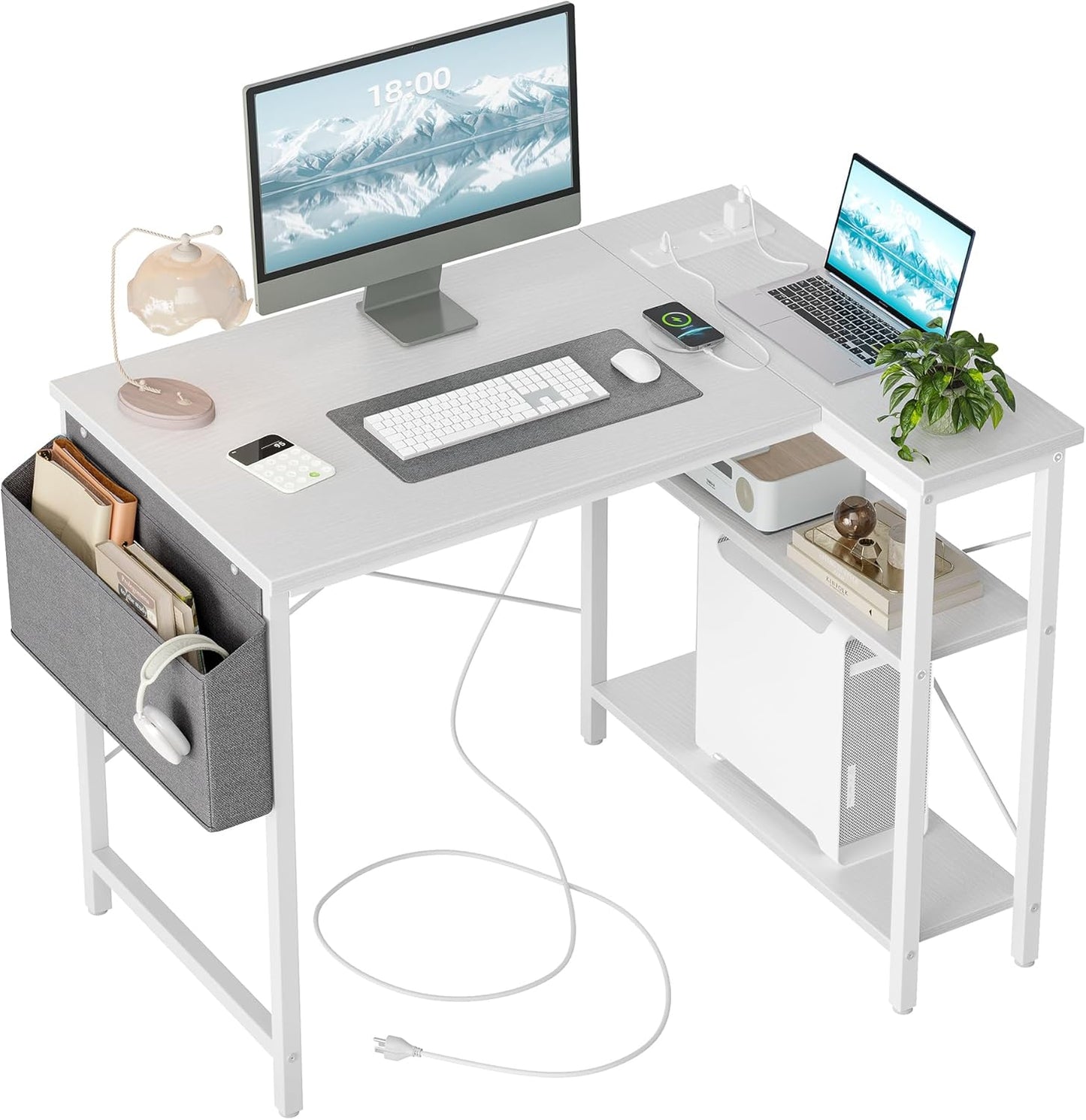 TIQLAB Small Computer Desk with Power Outlets for Home Office