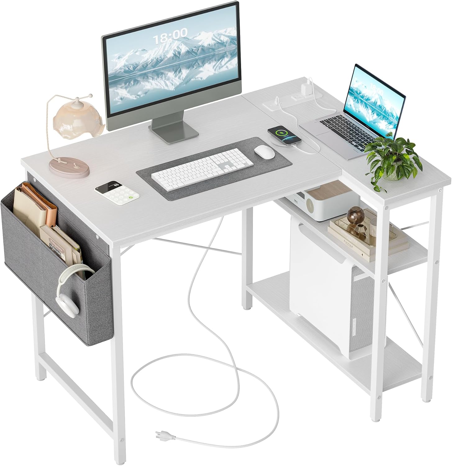 TIQLAB Small Computer Desk with Power Outlets for Home Office