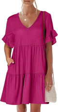ANRABESS Summer V Neck Ruffle Sleeve Tiered Mini Dress - Lightweight