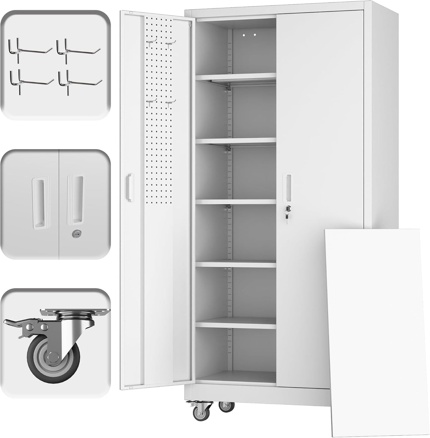 Aobabo Metal Garage Storage Cabinet with Wheels and Pegboards