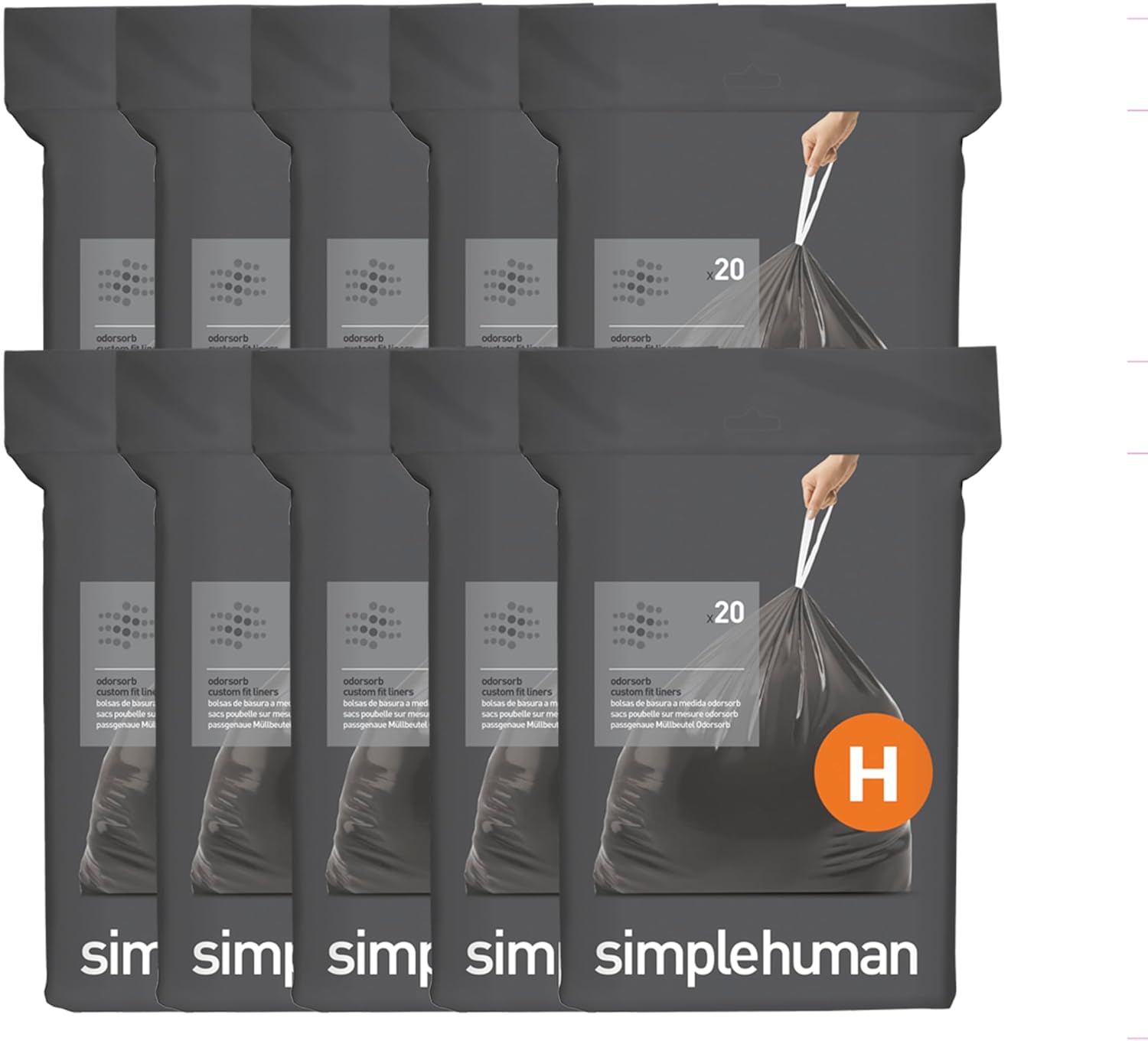 simplehuman Code H 200 Count Odorsorb Custom Fit Trash Bags