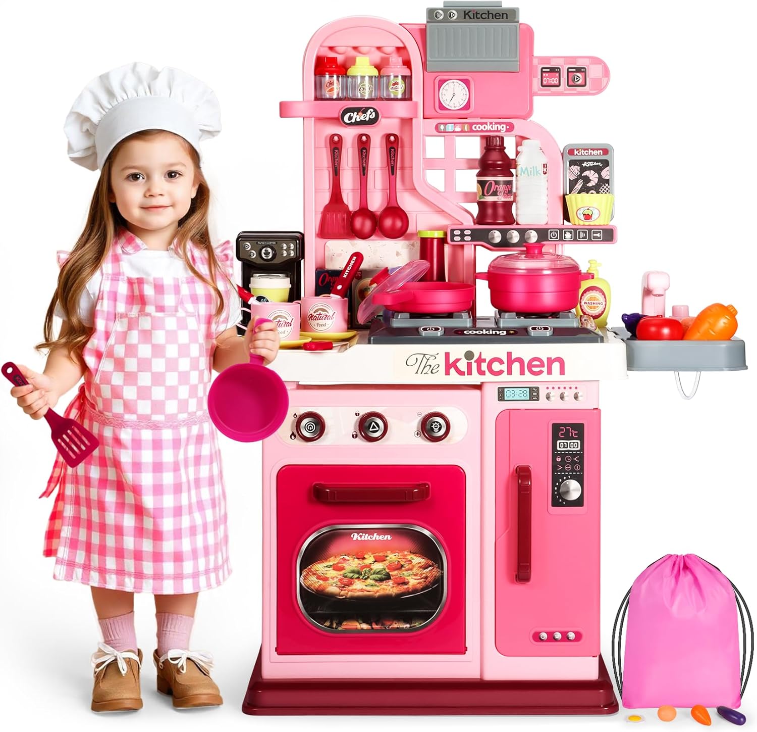 Kids Kitchen Playset with Sound and Light for Toddlers 1-5