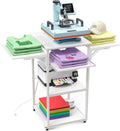 Movable Heat Press Table with Charging Station - 4 Tier Foldable Stand