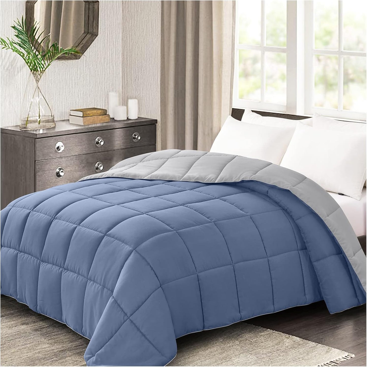 Oversized Queen Comforter - Blue Duvet Insert for All Seasons