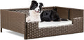 Rattan Dog Sofa Bed with Cushion - Water Resistant Pet Sofa Bed