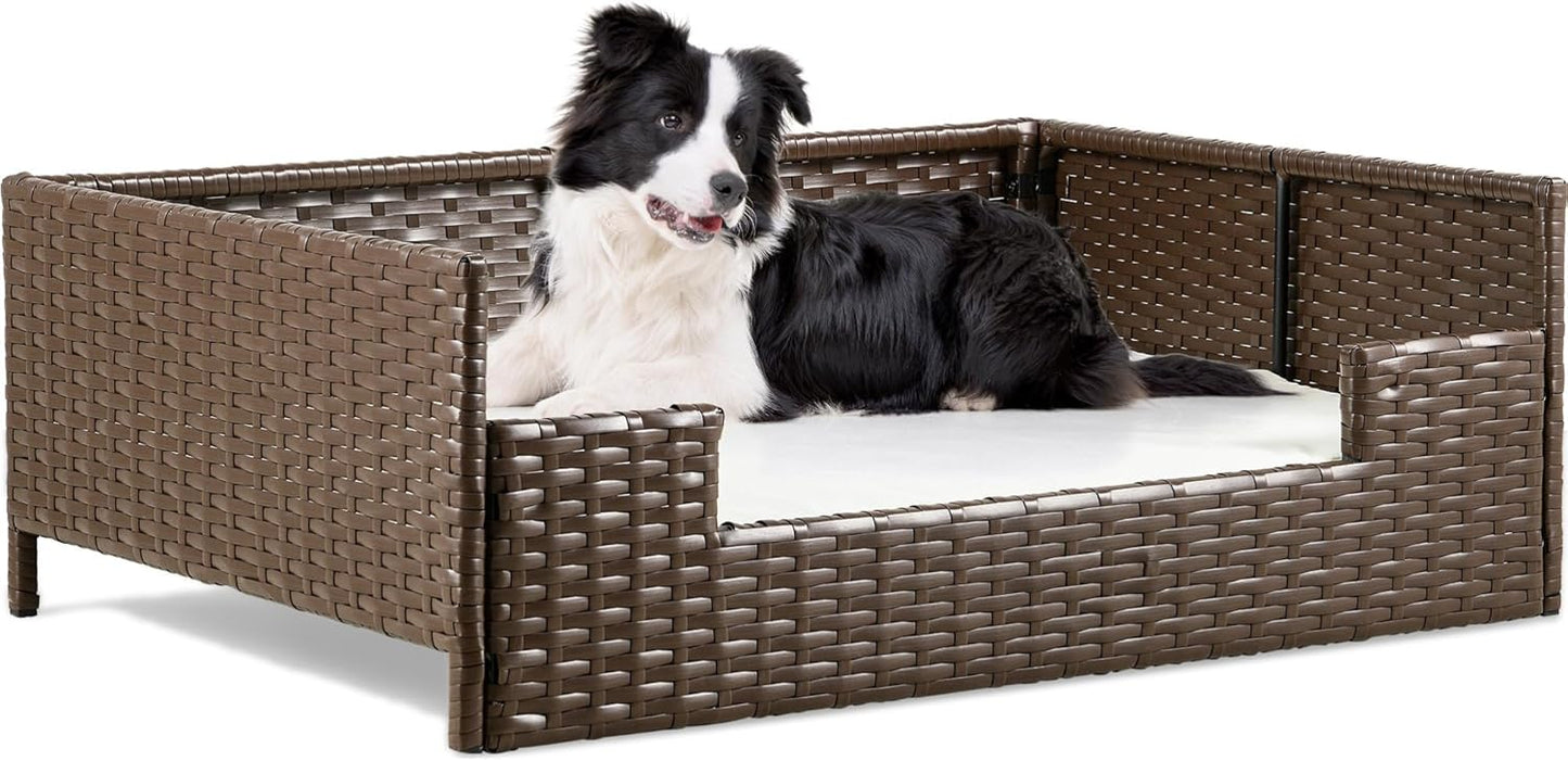 YITAHOME Rattan Dog Sofa Bed with Cushion for Indoor Outdoor Use