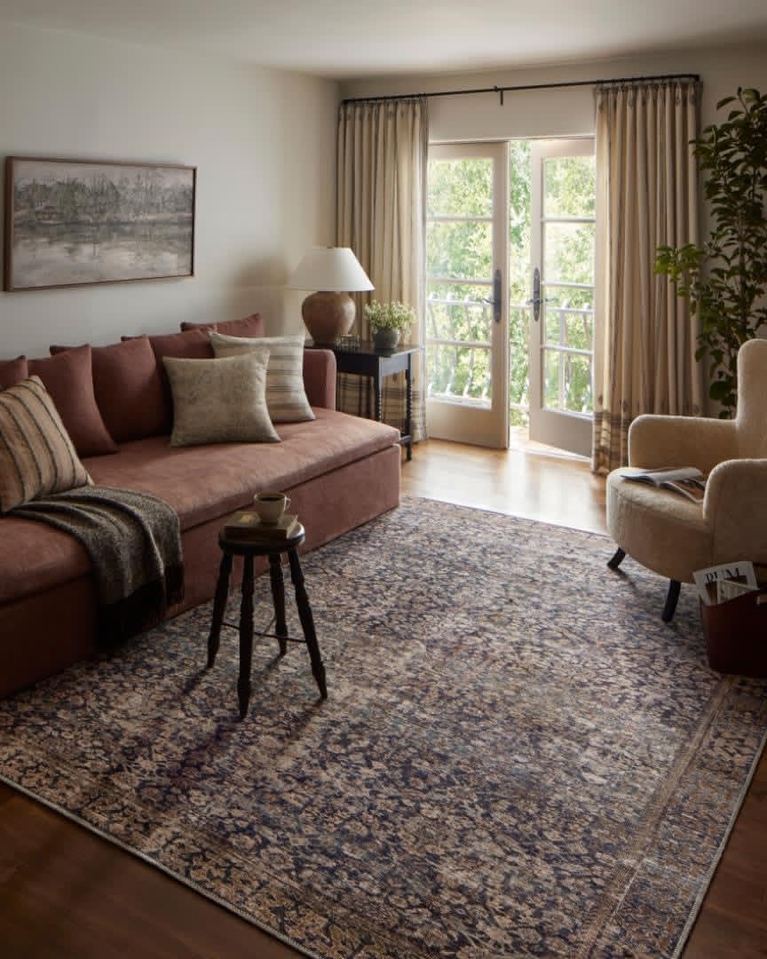 Georgie Collection Area Rug by Amber Lewis - Denim/Spice Design