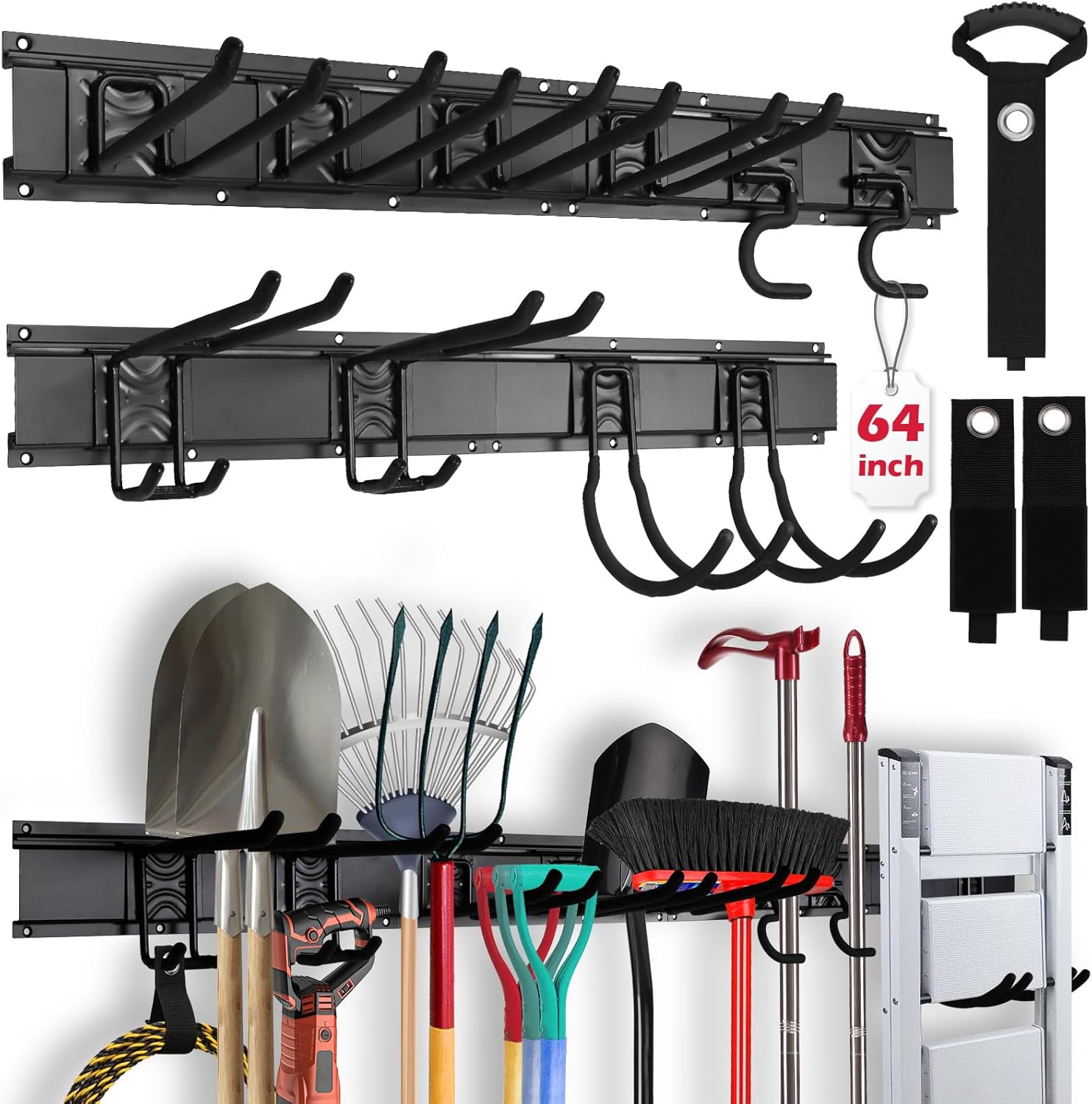 64in Heavy Duty Garage Storage Tool Organizer with Adjustable Hooks