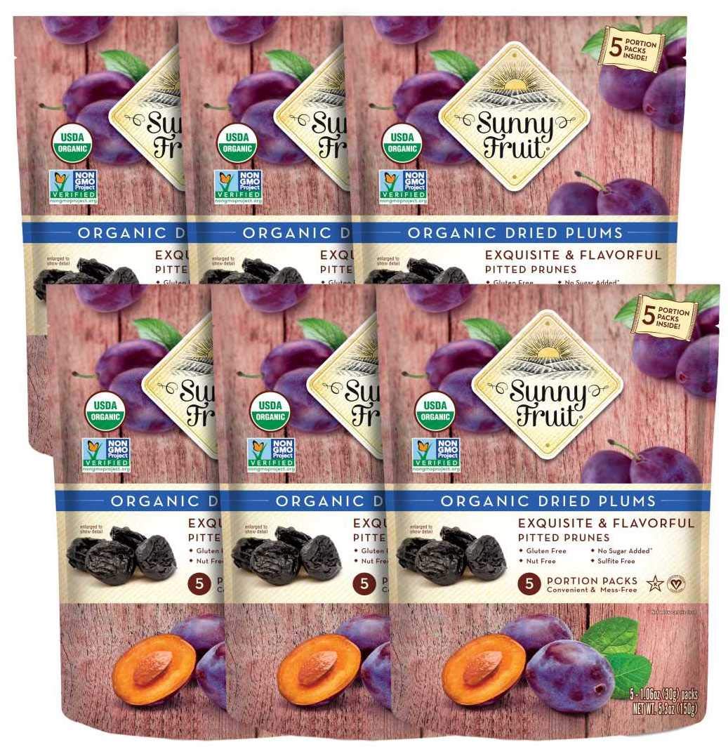Sunny Fruit Organic Prunes - Healthy Dried Plums Snack Packs