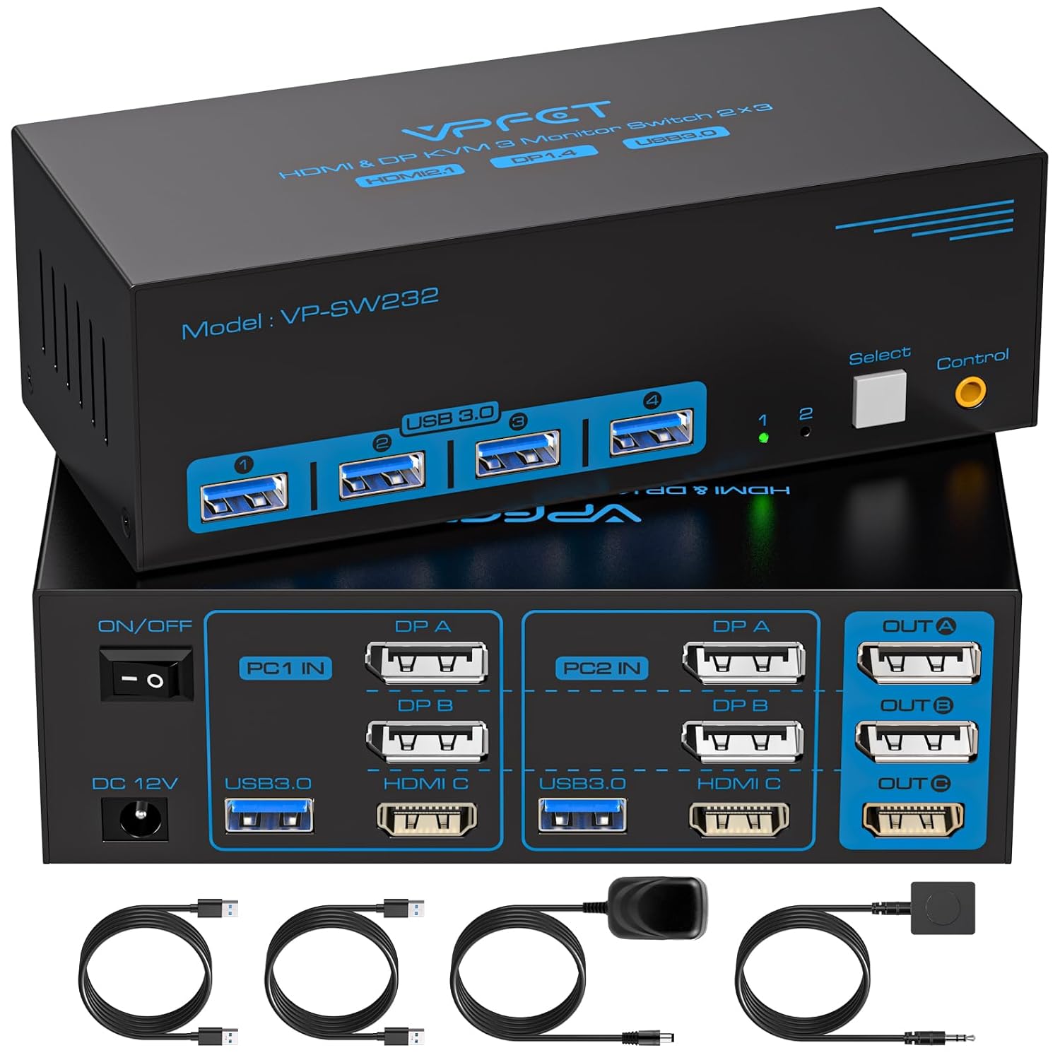 8K@60Hz HDMI Displayport KVM Switch for 3 Monitors & 2 PCs