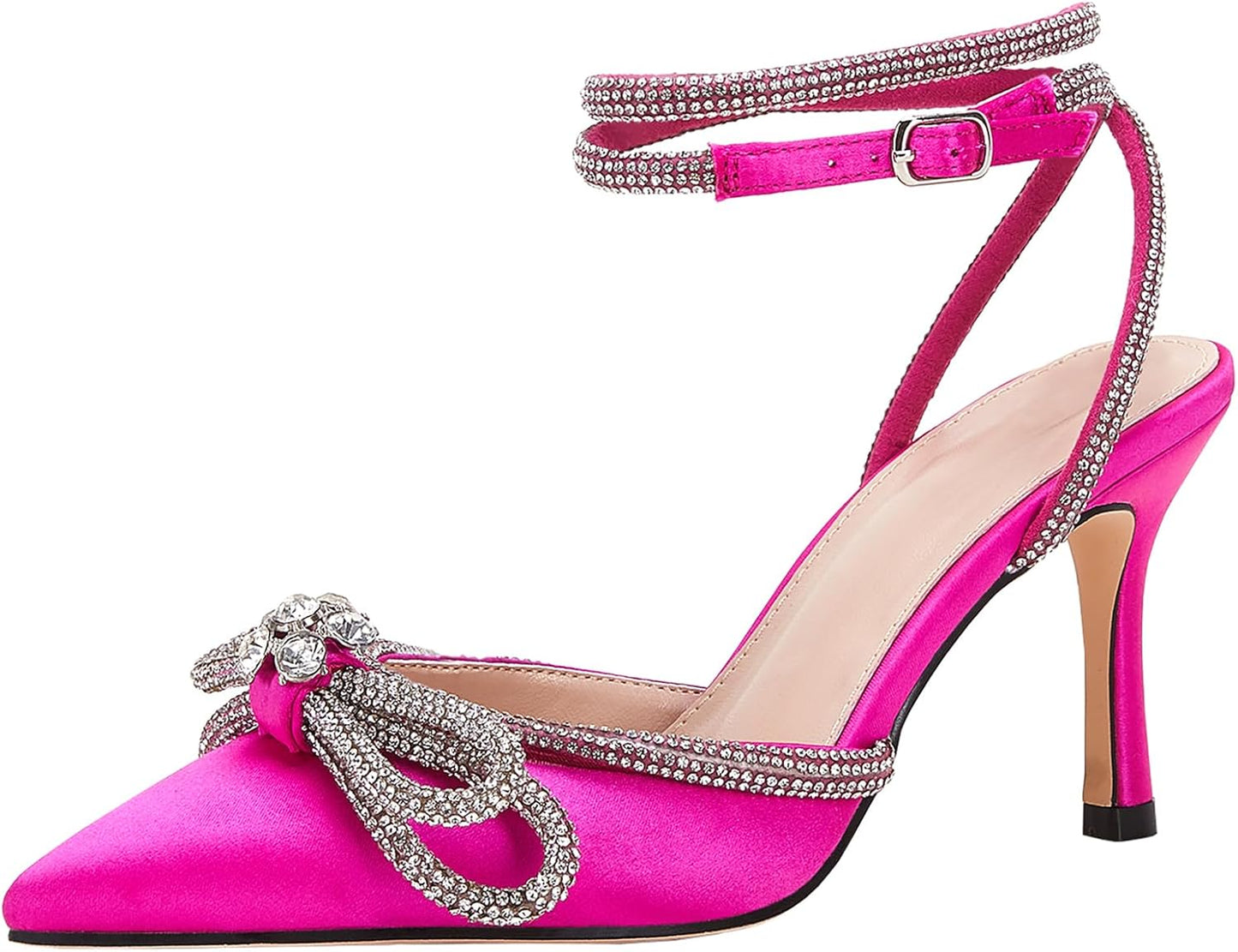 VETASTE Women's Double Bow Pointed Toe Ankle Strap Pumps