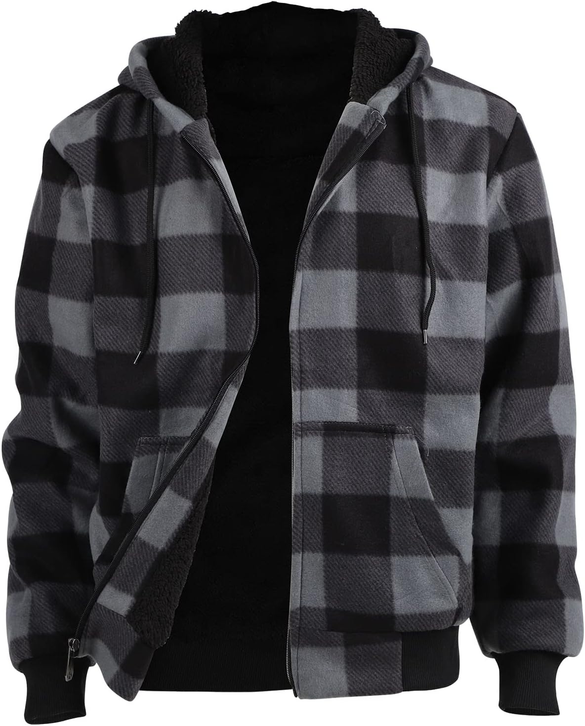 Facitisu Flannel Hoodies for Men Sherpa Lined Heavy Fleece