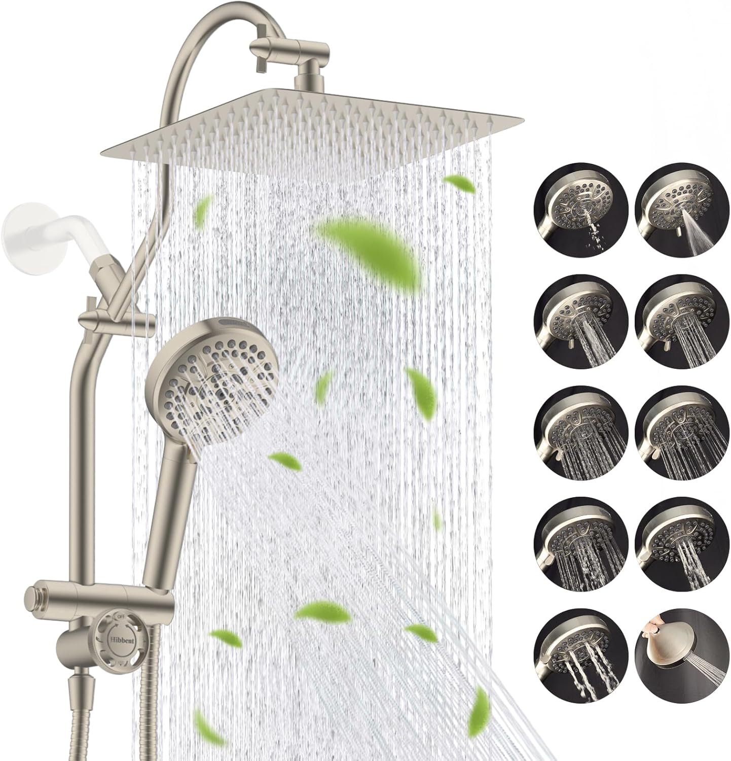 Hibbent Upgraded All Metal 10in Rainfall Showerhead Combo