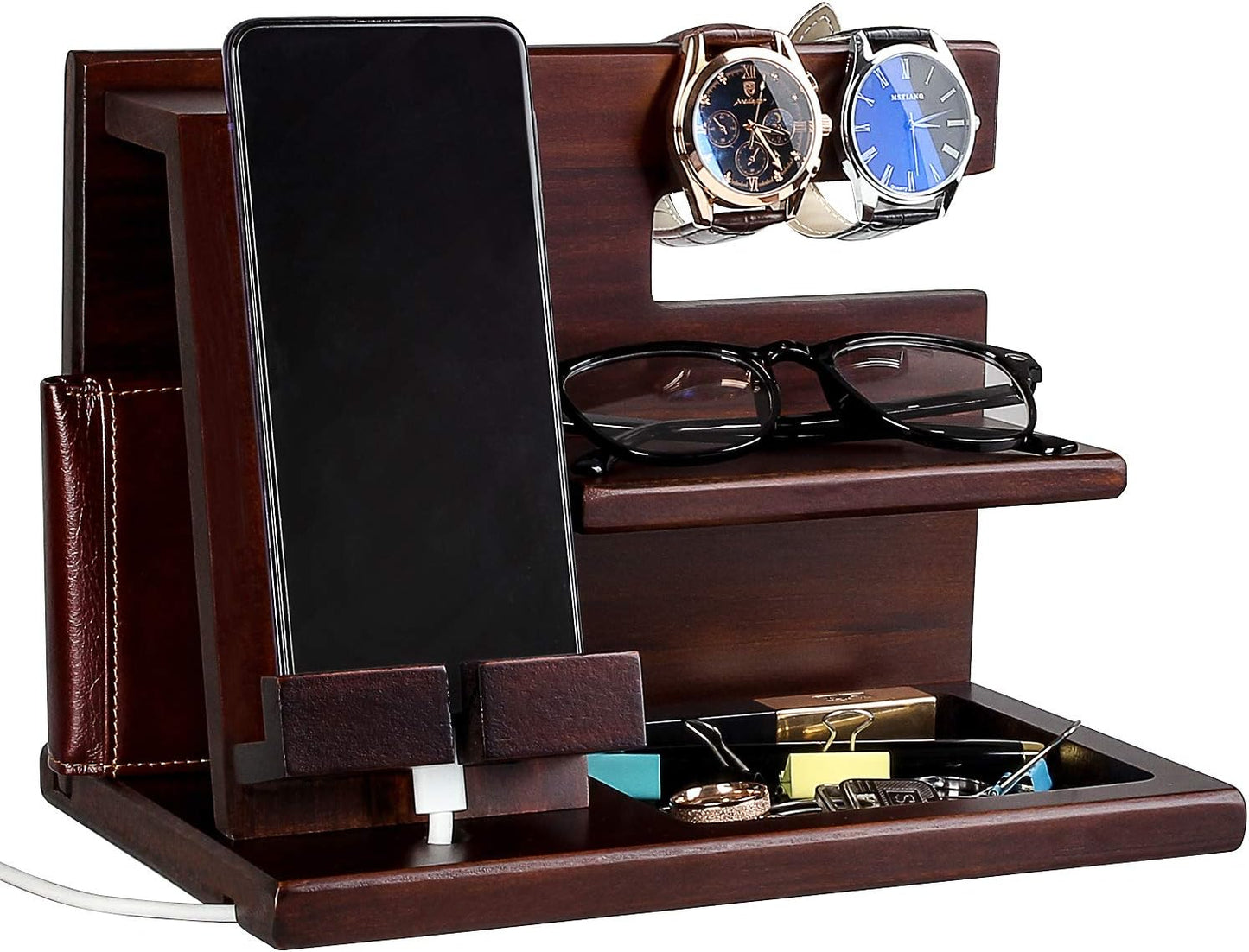 Wood Phone Docking Station for Men - Perfect Nightstand Organizer