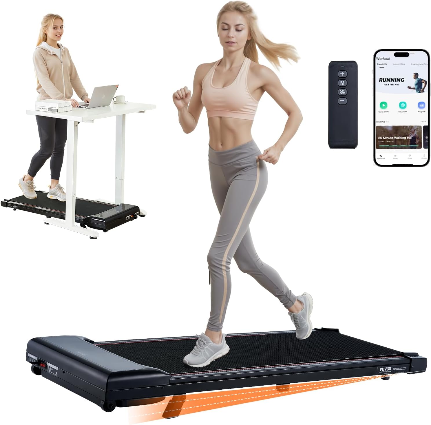 VEVOR Under Desk Treadmill - 2.5HP Speed 6.2-7.6MPH