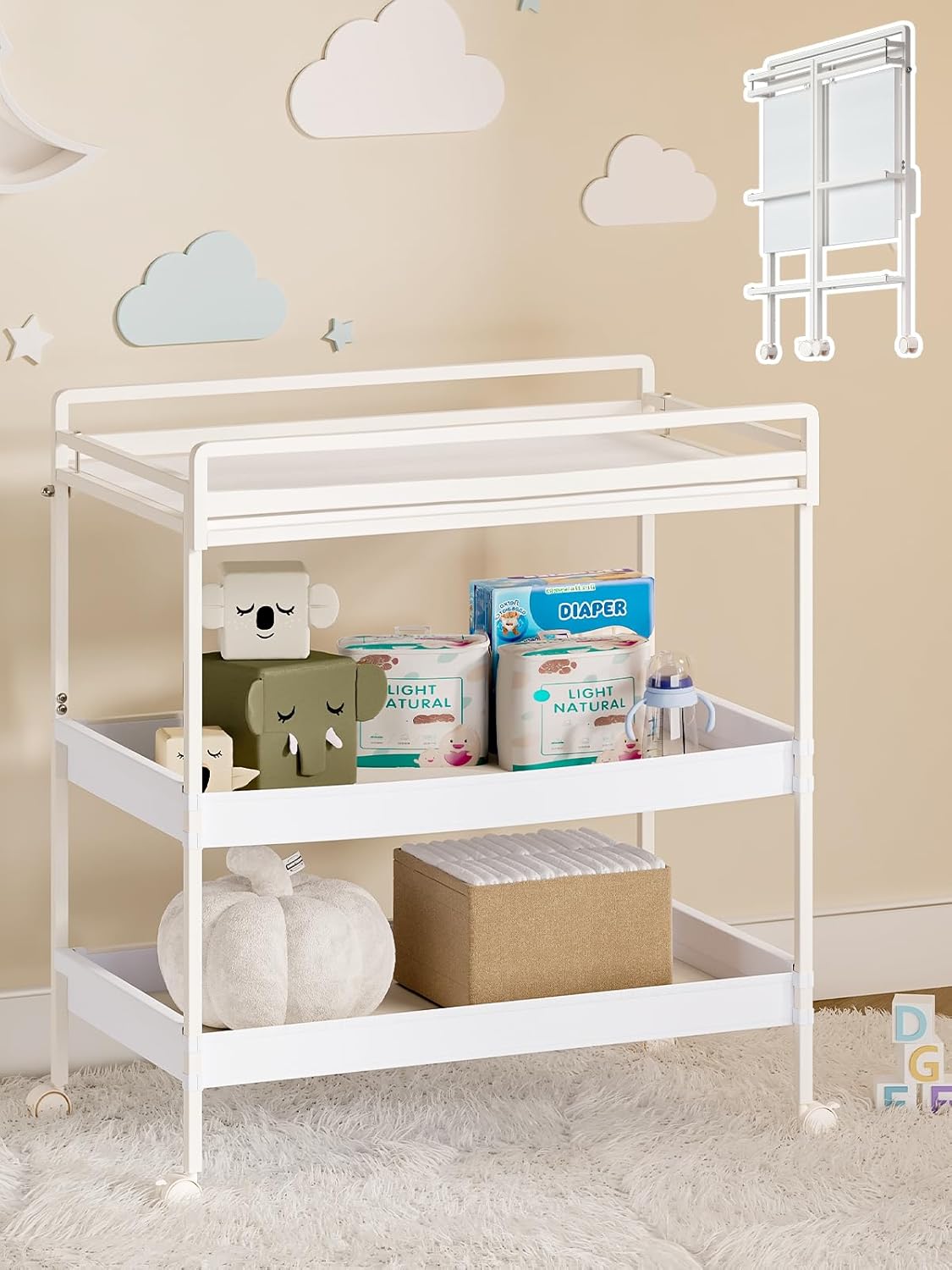 VBABY Foldable Baby Changing Table with Wheels for Nursery