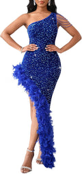 Sequin One Shoulder Mermaid Bodycon Midi Dress - Elegant Tassel Detail