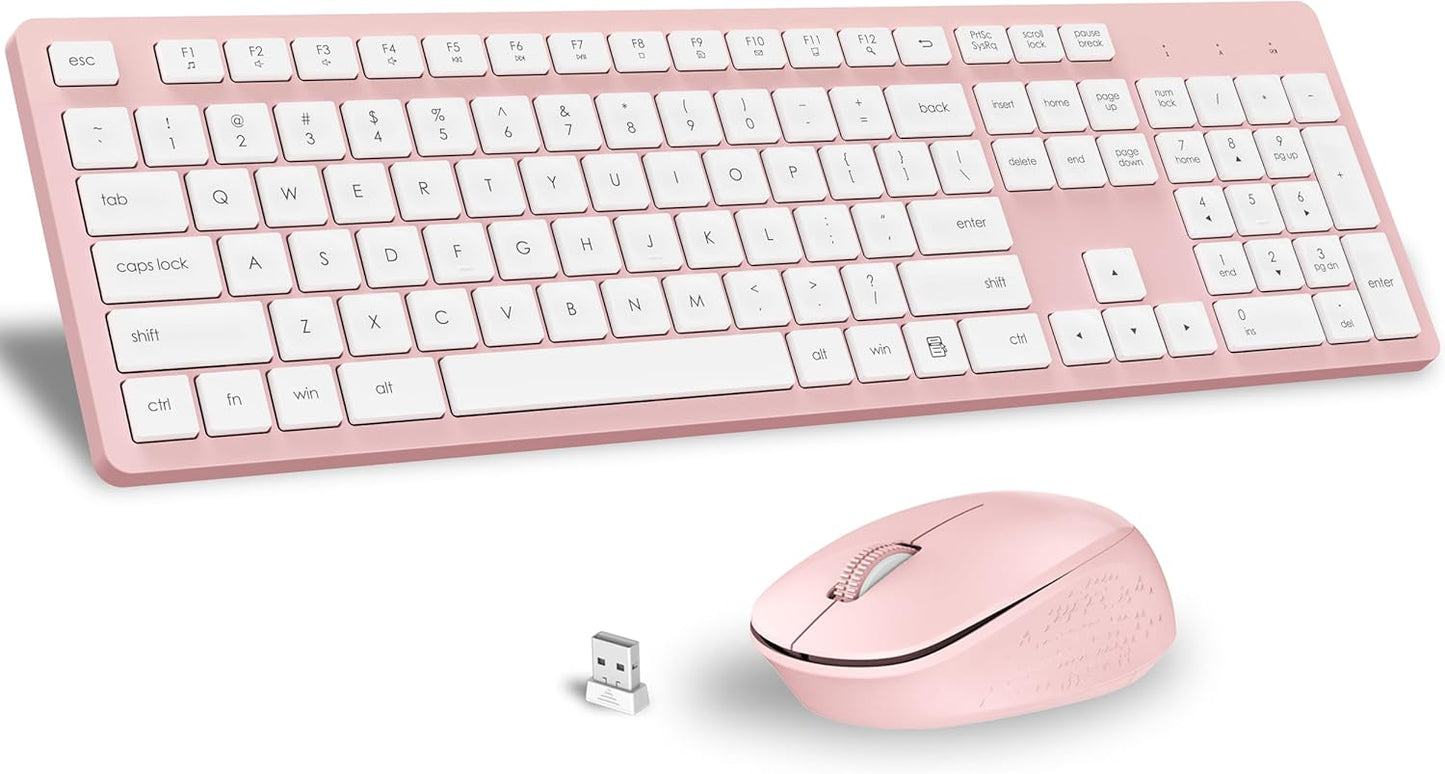 LeadsaiL Pink Wireless Keyboard & Mouse: Ergonomic Design, 2.4GHz, 12 FN Shortcuts