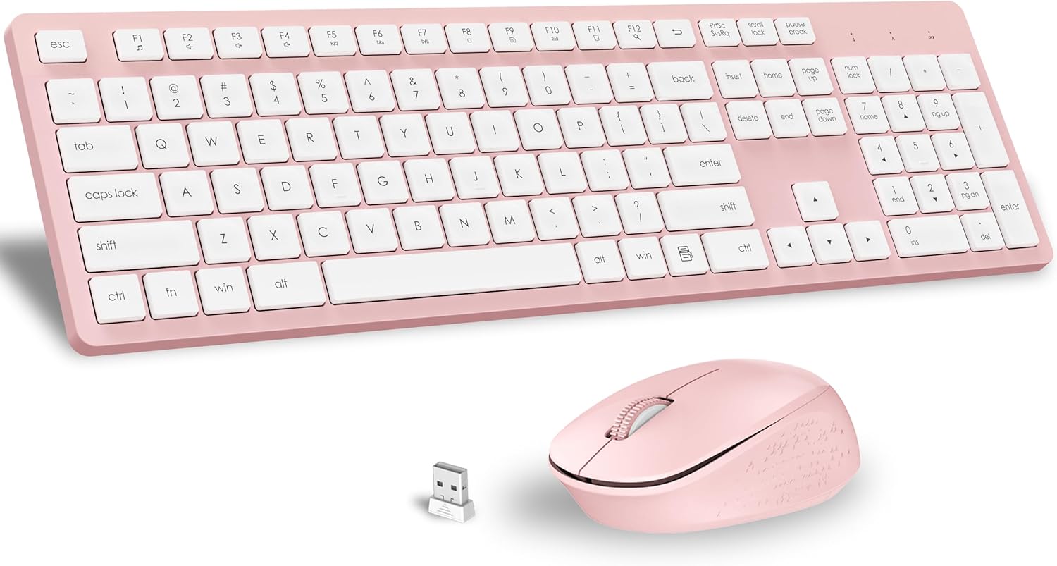 LeadsaiL Pink Wireless Keyboard & Mouse: Ergonomic Design, 2.4GHz, 12 FN Shortcuts