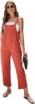 PUWEI Womens Cotton Linen Adjustable Bib Overalls for Casual Style