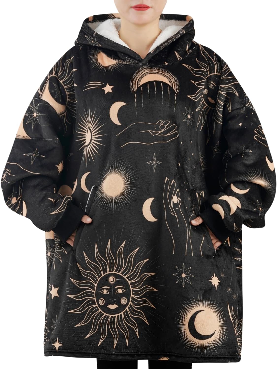 Witchy Spiritual Flannel Hoodie - Cozy Giant Pocket - Huglanket