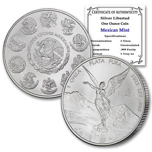 2023 1 oz Mexican Silver Libertad Coin with 999 Fine Silver Purity