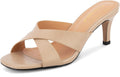 Greatonu Women's Square Toe Summer Heels Mules Cross Strap 2.5 in