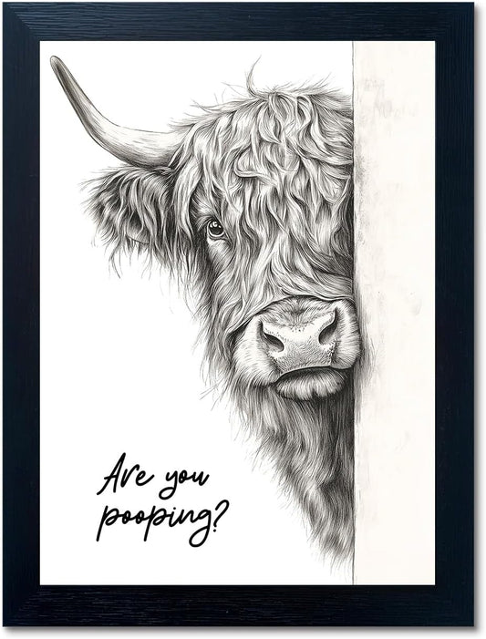 Funny Highland Cow Bathroom Wall Art for Rustic Farmhouse Decor