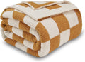 CozeCube Checkered Blanket Ultra Soft Orange White Throw - Cozy Knit