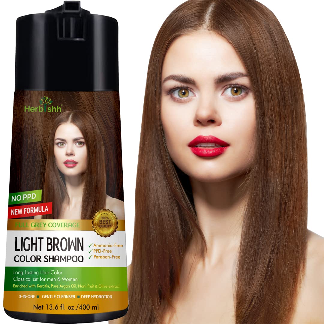 Herbishh Hair Color Shampoo for Gray Hair - Light Brown Shade