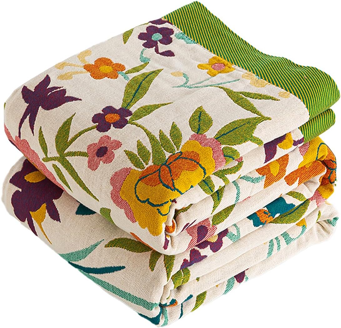 Boho Throw Blanket - 100% Organic Cotton Soft Floral Quilt