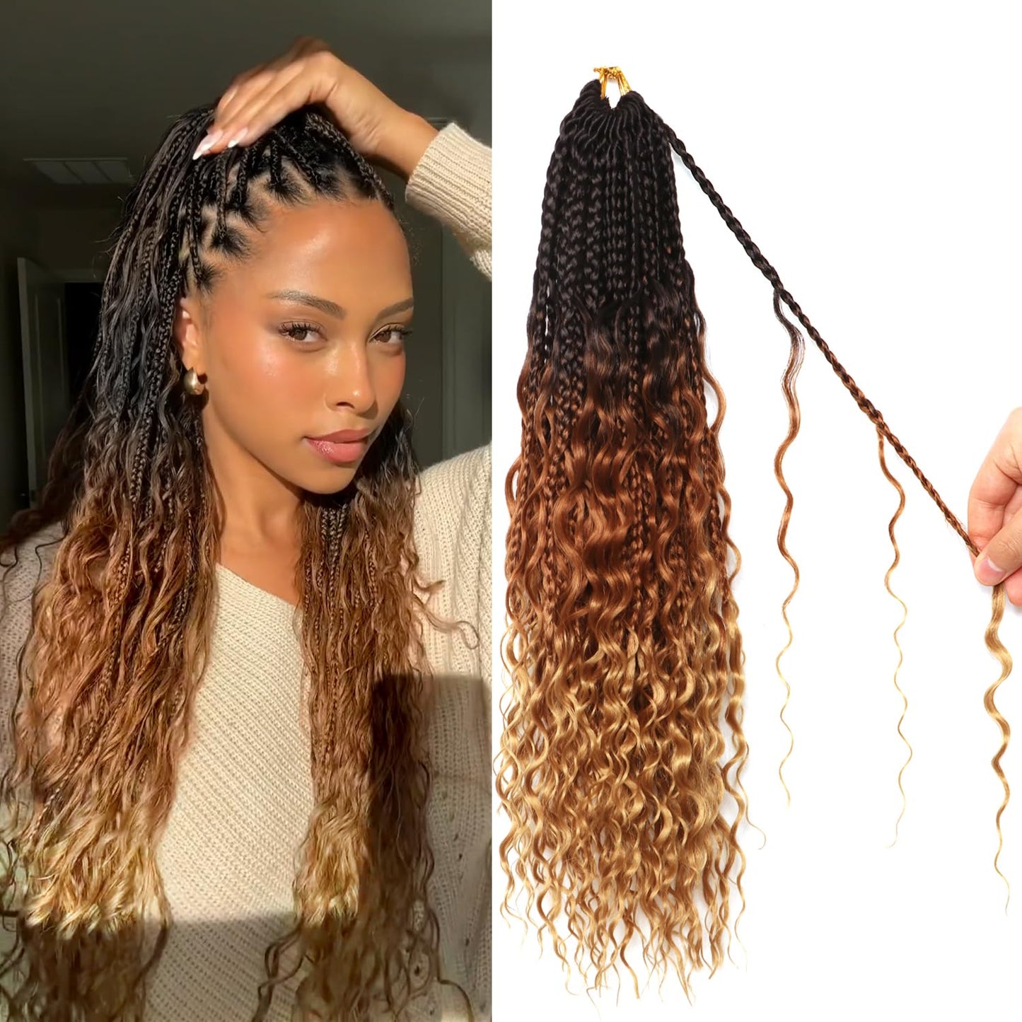 Goddess Box Braids Crochet Hair - 18 Inch Water Wave Style