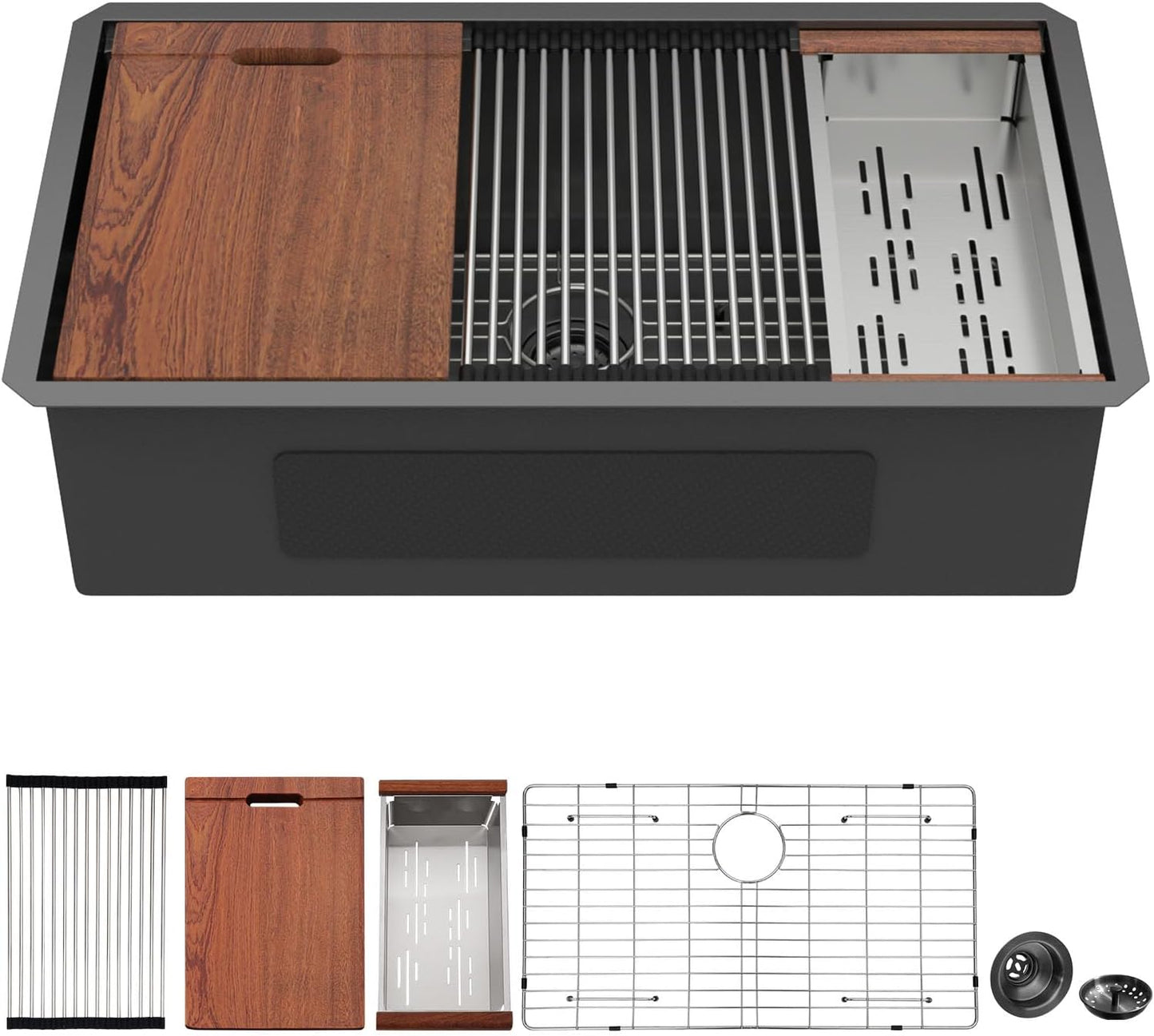 Mocoloo 33 Inch Undermount Kitchen Sink - Black Stainless Steel
