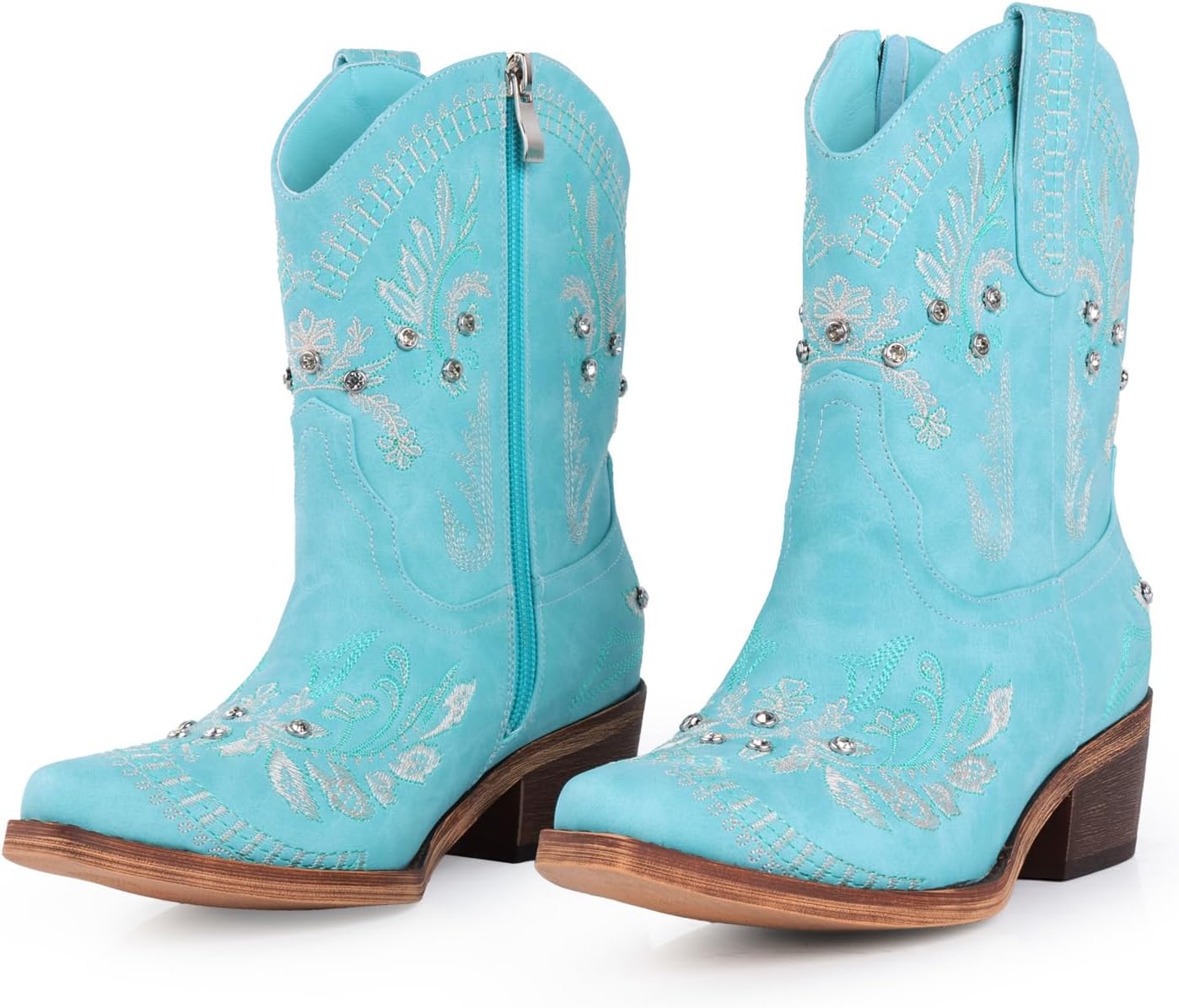 Rhinestone Ankle Cowboy Boots for Women with Chunky Heels