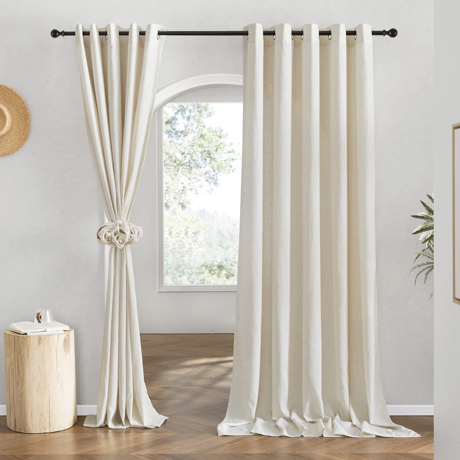 NICETOWN Flax Natural Linen Curtains for Doorway, 78 in Panels