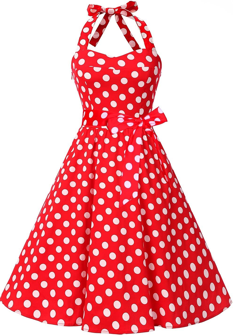 Vintage Polka Audrey Dress 1950s Halter Retro Cocktail Dress