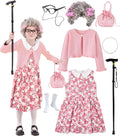 FAYBOX 100 Days of School Old Lady Costume for Kids - Complete Set