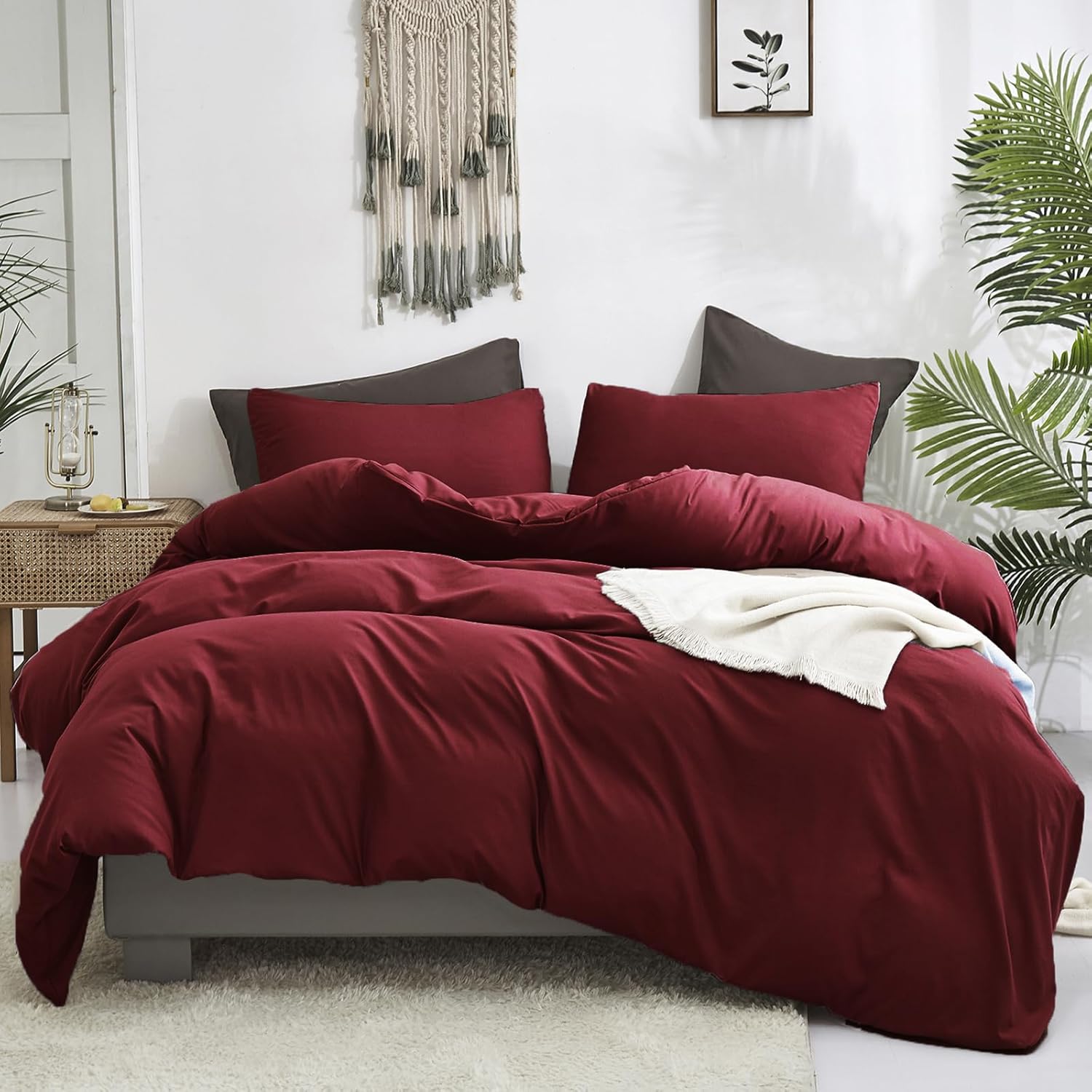 Luxlovery Dark Red Comforter Set for California King Beds